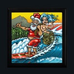 Blue Christmas Hawaiian Surfing Santa Illustration Keepsake Box<br><div class="desc">In this humorous holiday illustration, Santa takes in the waves at Waikiki Beach, with Diamond Head in the distance. And while Santa is hanging ten on his custom surfboard, he catches a mermaid in his trusty sack. This design is available on a variety of products for the home and apparel...</div>