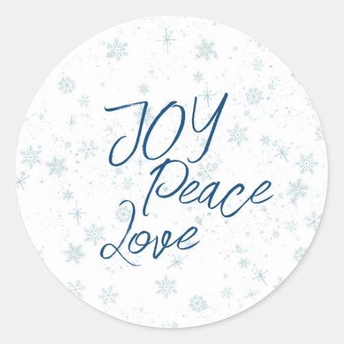 Blue Christmas Holiday Joy Peace Love Classic Round Sticker