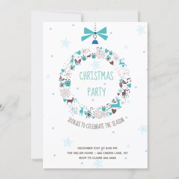 Blue Christmas Holiday Party Invitation by ThreeFoursDesign at Zazzle