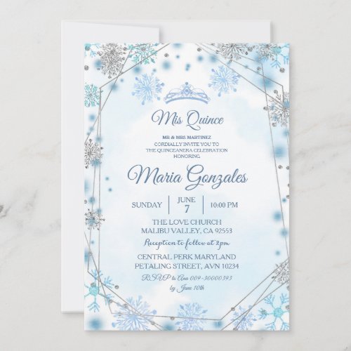 Blue Christmas Holiday Season Geometric Sweet 15th Invitation