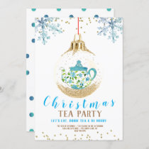 Blue Christmas Holiday Tea Party Invitation