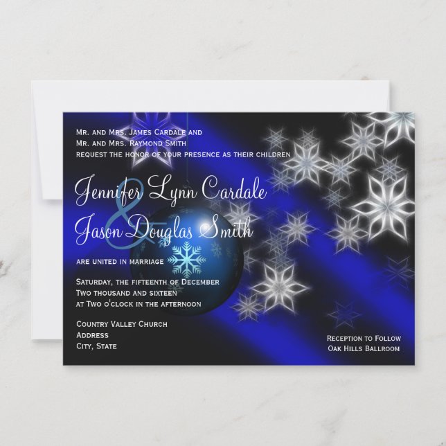 Blue Christmas Holiday Winter Wedding Invitations (Front)