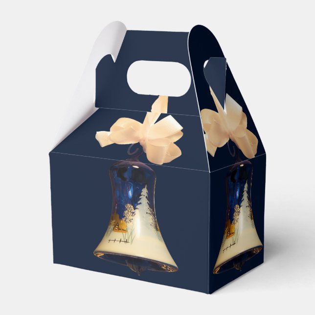 Blue Christmas Jingle Bells Favor Gift Boxes (Front Side)