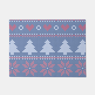 Blue Christmas knitting pattern Doormat