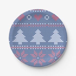 Blue Christmas knitting pattern Paper Plates