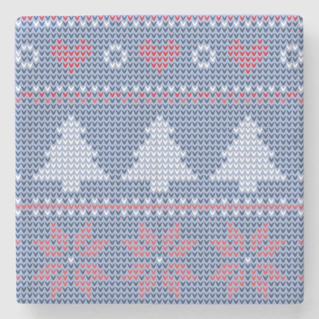 Blue Christmas knitting pattern Stone Coaster (Front)