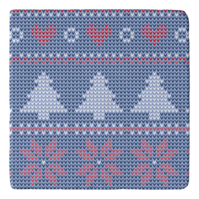 Blue Christmas knitting pattern Trivet (Front)