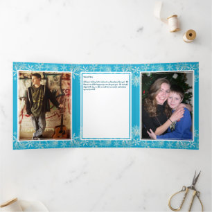 Blue Christmas Letter n Photos Tri-Fold Holiday Card