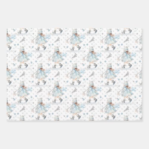 Blue Christmas Little Girl Wrapping Paper Sheets