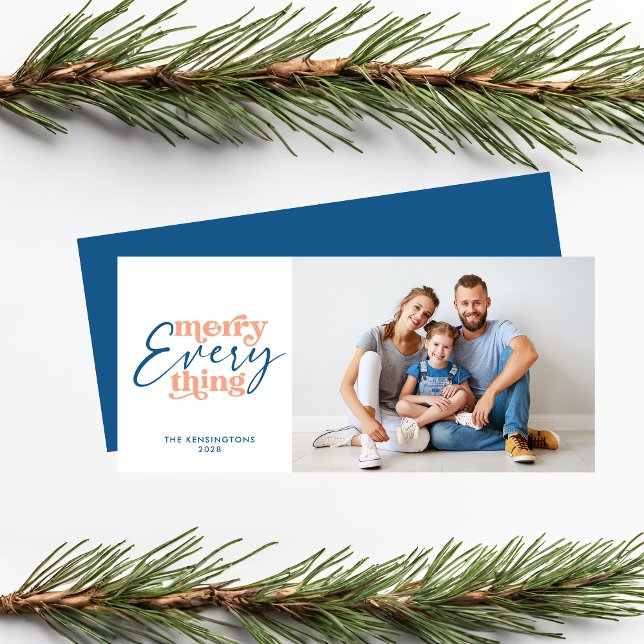 Blue Christmas Merry Everything Holiday Photo (Blue Christmas Merry Everything Holiday Photo Card)
