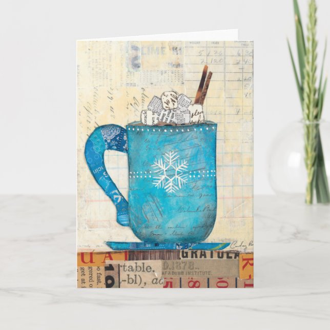 Blue Christmas Mug Holiday Card (Front)