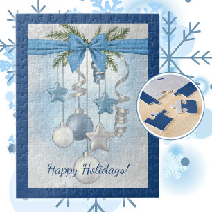 Blue Christmas Multiple Ornaments 11"x14" Jigsaw Puzzle
