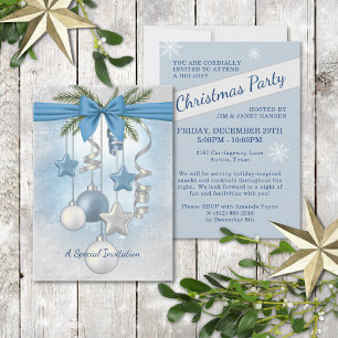 Blue Christmas Multiple Ornaments Party Invitation