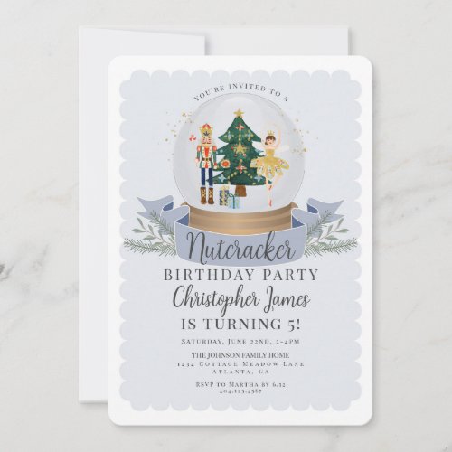 Blue Christmas Nutcracker birthday party invite