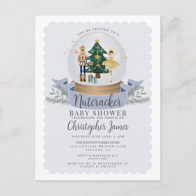 Blue Christmas Nutcracker boy baby shower invite (Front)