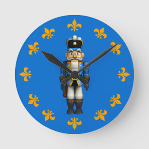 Blue Christmas Nutcracker Toy Soldier Round Clock