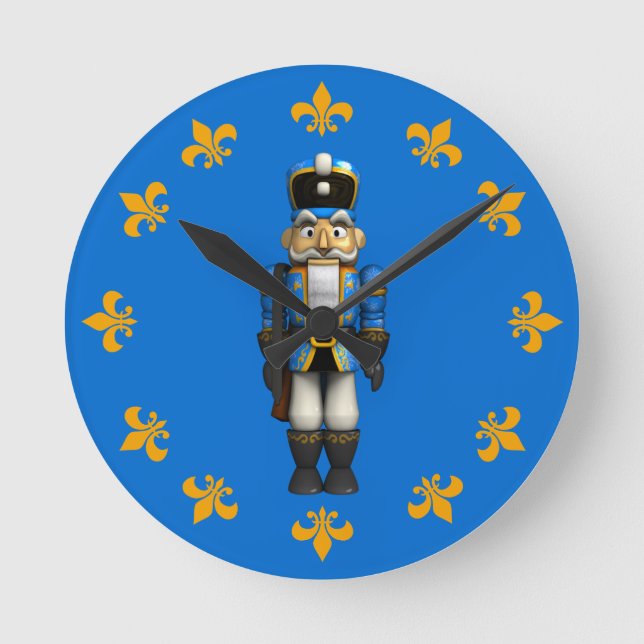 Blue Christmas Nutcracker Toy Soldier Round Clock (Front)