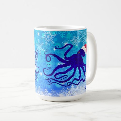 Blue Christmas Octopus _ 15 oz Mug