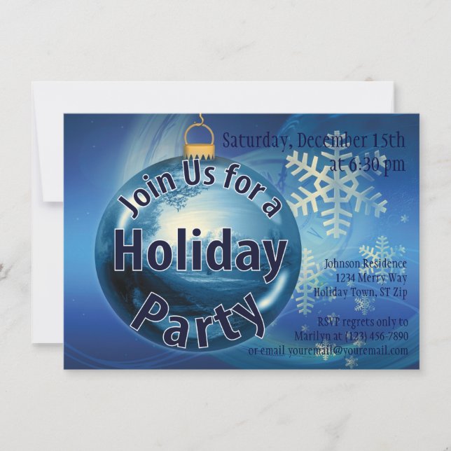 Blue Christmas Ornament Holiday Party Invitations (Front)