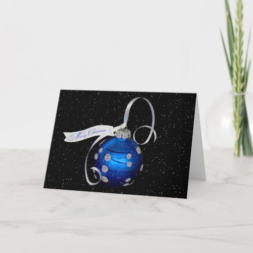 Blue Christmas Ornament In Snowflakes Card