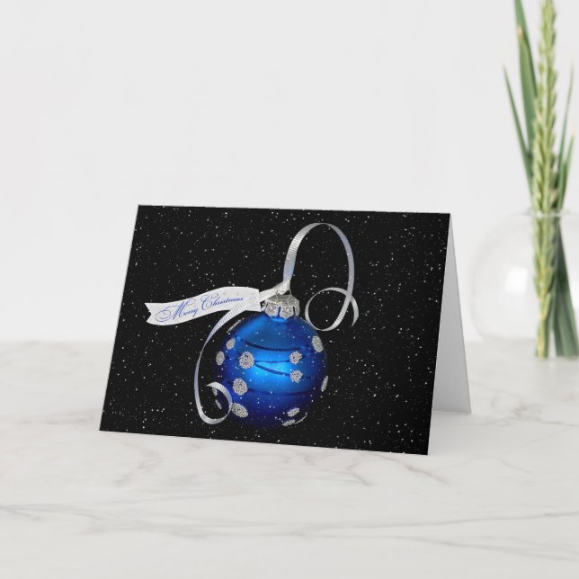 Blue Christmas Ornament In Snowflakes Card (Front)