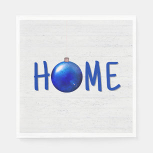 Blue Christmas Ornament With Home Text Napkins