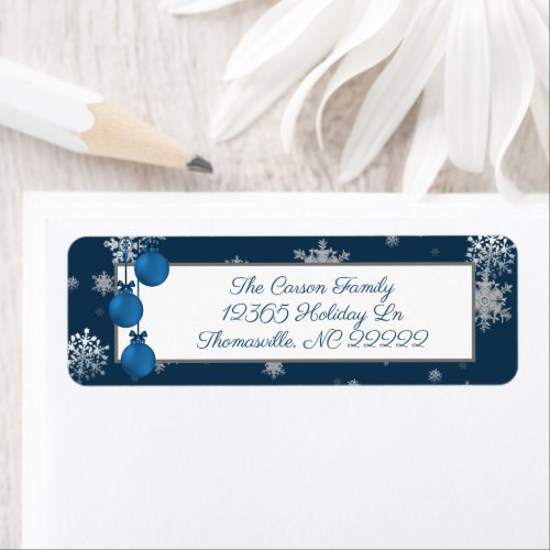 Blue Christmas Ornaments Address Label