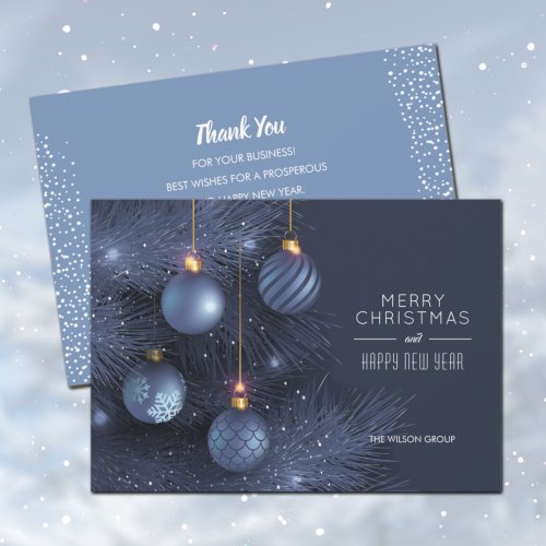 Blue Christmas Ornaments Business Holiday Card