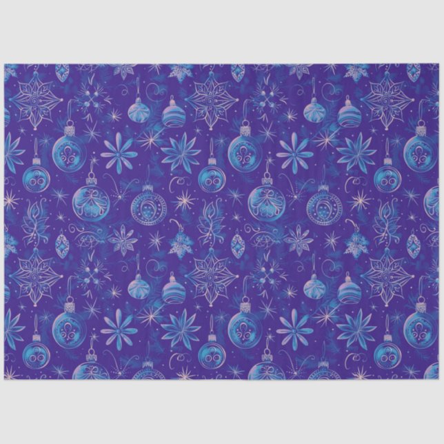 Blue Christmas Ornaments Christmas Tissue Paper (Front)