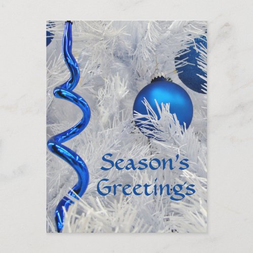 Blue Christmas Ornaments cutomize Holiday Postcard