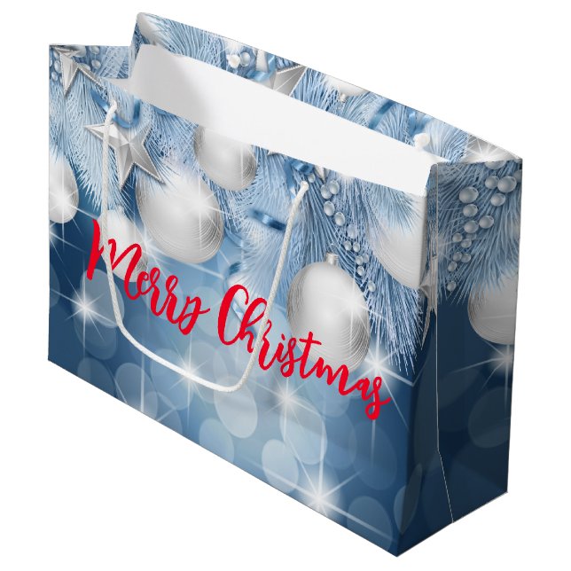 Blue Christmas Ornaments  Large Gift Bag (Front Angled)