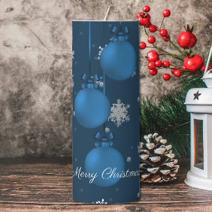 Blue Christmas Ornaments Large Pillar Candle