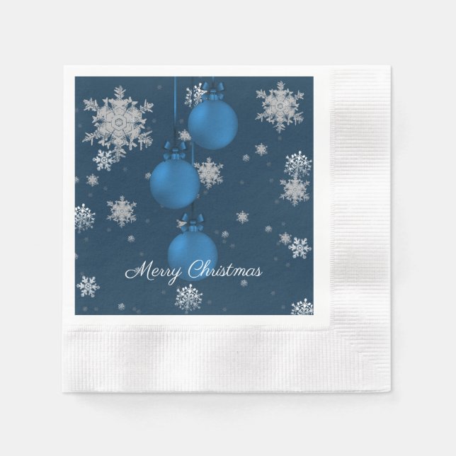 Blue Christmas Ornaments Paper Napkin (Front)