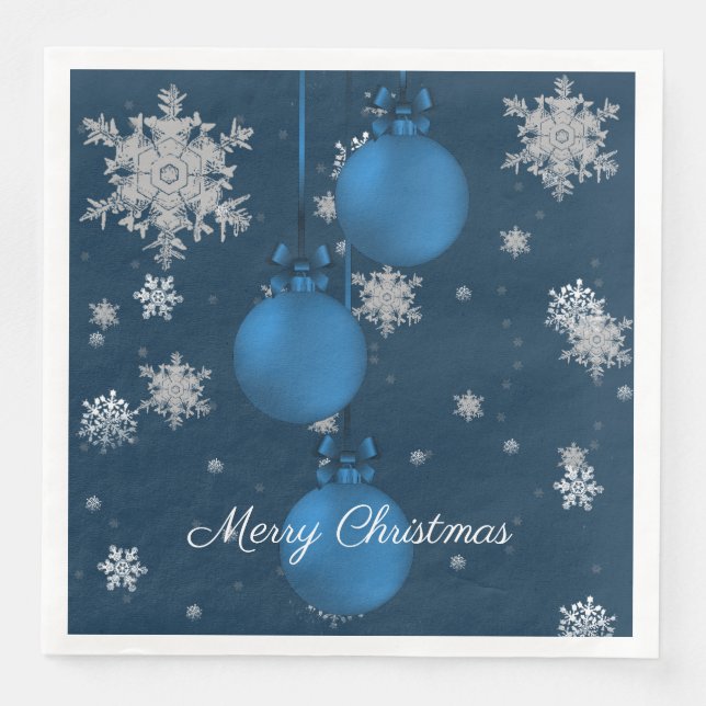 Blue Christmas Ornaments Paper Napkin (Front)