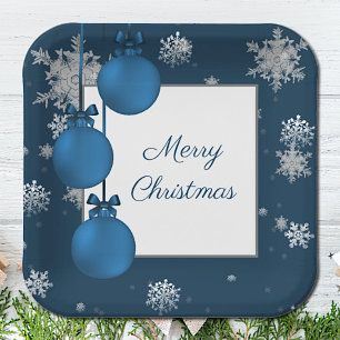 Blue Christmas Ornaments Paper Plate