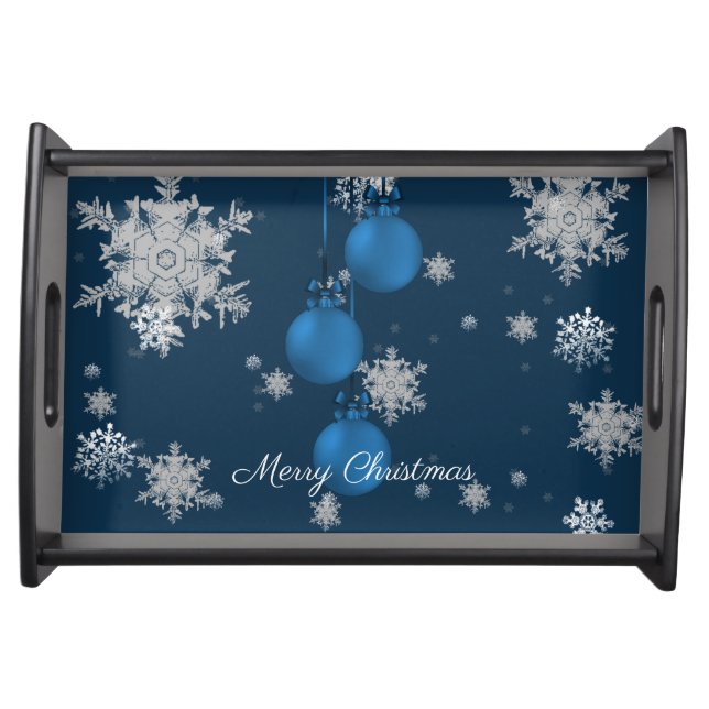 Blue Christmas Ornaments Serving Tray (Front)
