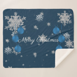 Blue Christmas Ornaments Sherpa Blanket