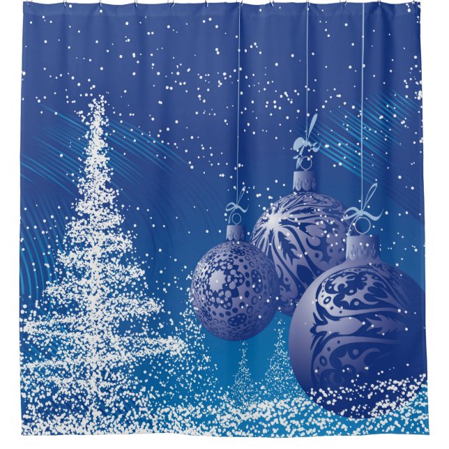 Blue Christmas Ornaments White Christmas Tree Shower Curtain (Front)