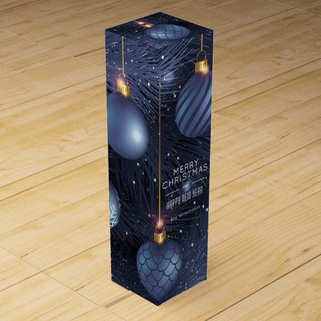 Blue Christmas Ornaments Wine Box (Front)