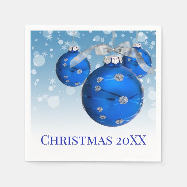 Blue Christmas Ornaments With Snowflakes Napkins (Front)