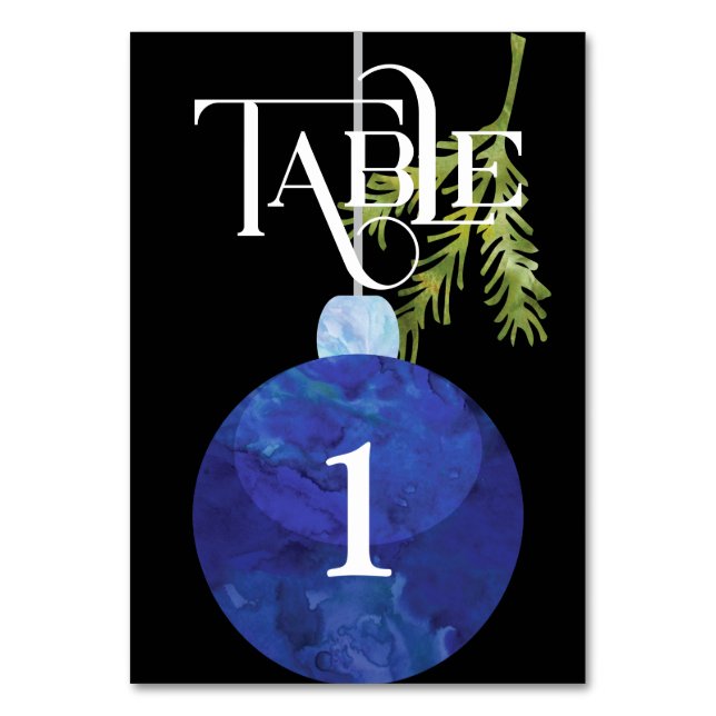 Blue Christmas OrnamentWedding Reception Table Number (Front)