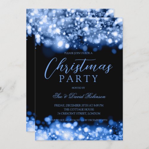 Blue Christmas Party Modern Sparkling Lights Invitation