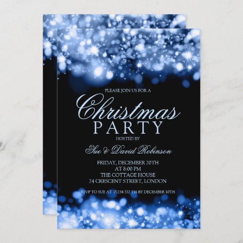 Blue Christmas Party Sparkling Lights Invitation