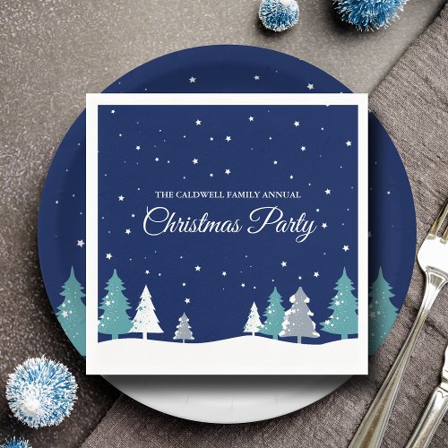 Blue Christmas Party Winter Trees Snow Party Napkins