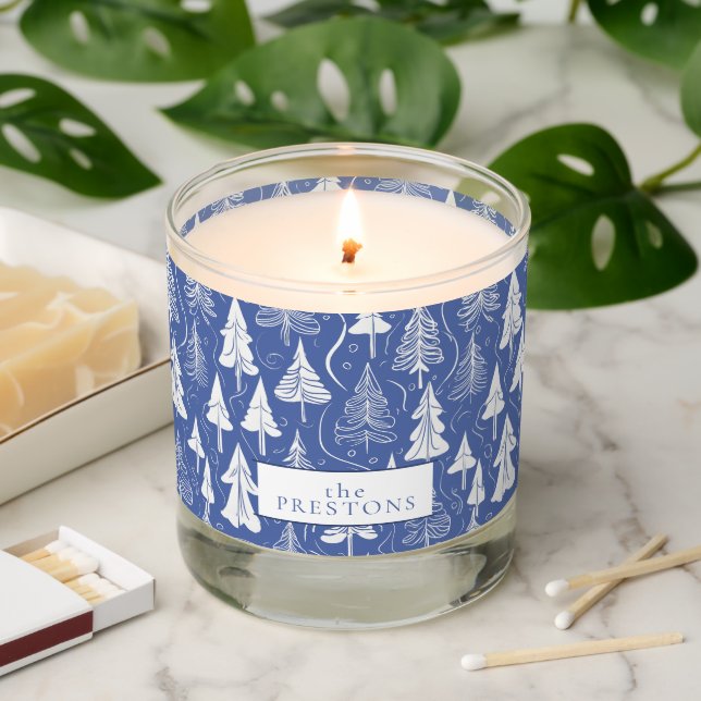Blue Christmas Pattern#6 ID1009 Scented Candle (Lit)
