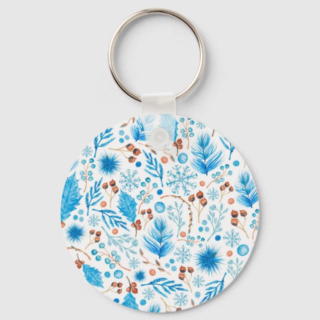 Blue Christmas Pattern Keychain (Front)