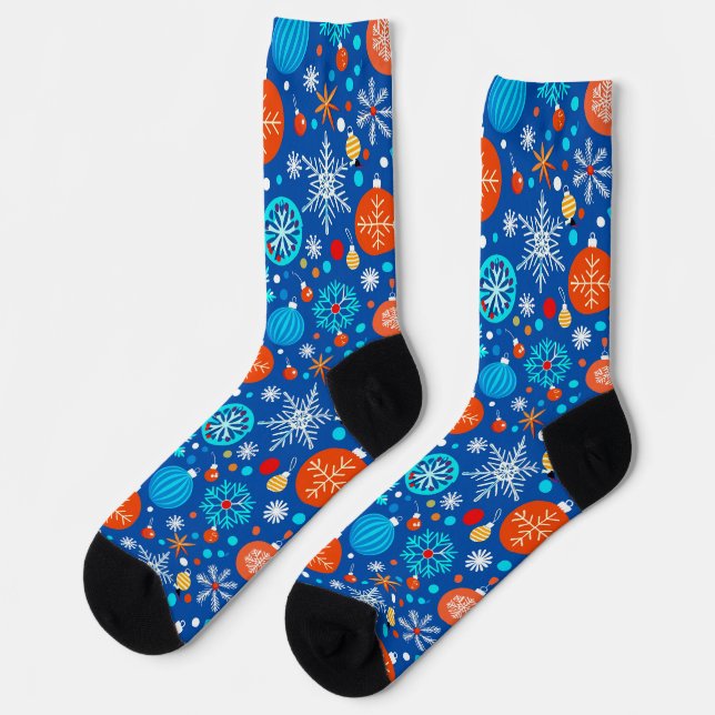 Blue christmas pattern socks (Left)