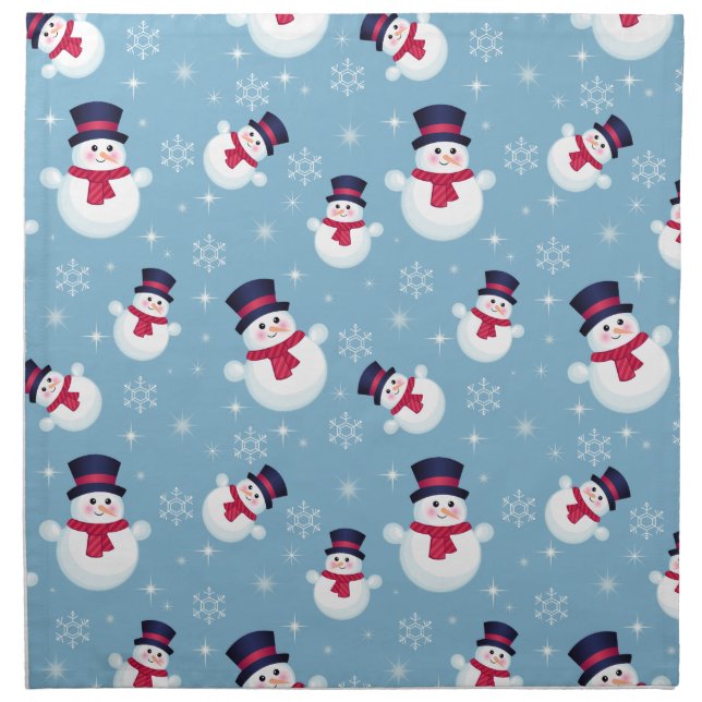 Blue Christmas Pattern With Snowmen And Snowflakes Napkin (Front)