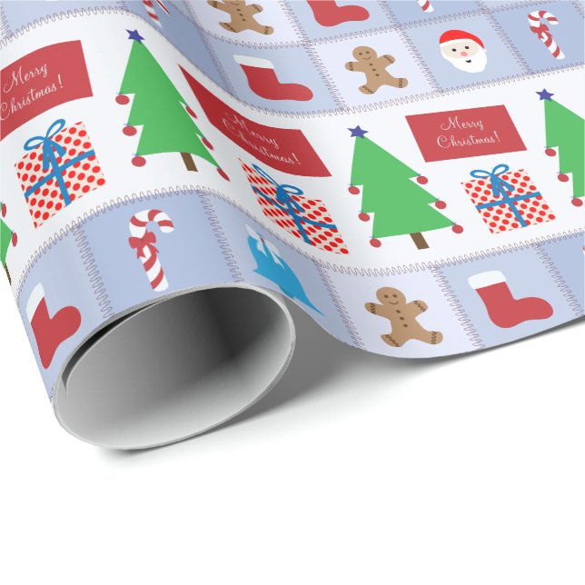 Blue Christmas Pattern Wrapping Paper (Roll Corner)
