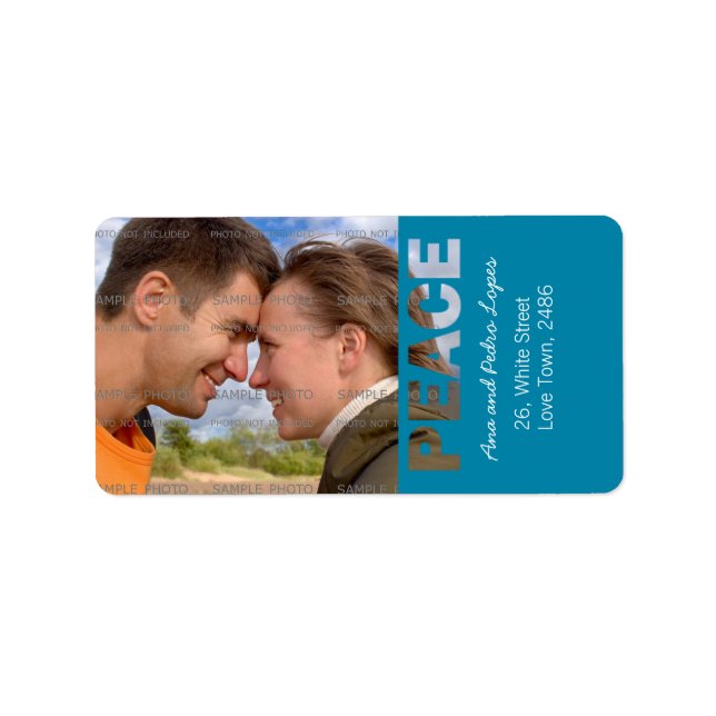 Blue Christmas Peace Personalized Holiday Photo Label (Front)